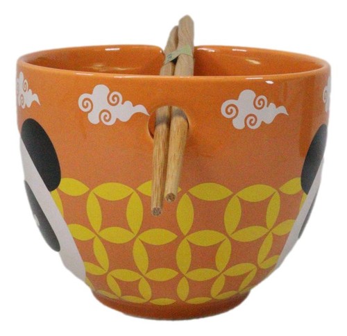 Orange Lucky Panda Bear Ceramic Donburi Ramen Soup Bowl With Chopsticks Set - Picture 5 of 9