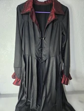 Gothic Vampire Costume Coat Womens Large Black Red Satin Collar Cuffs Halloween