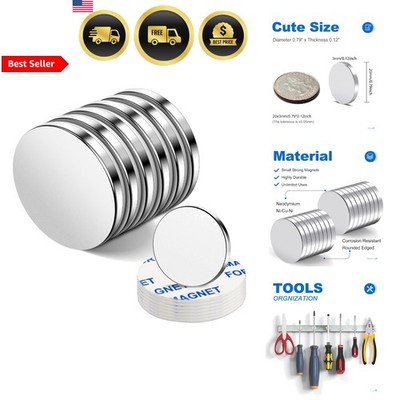 Neodymium Magnets 6 Pack Small Round Strong Heavy Duty Adhesive Backing