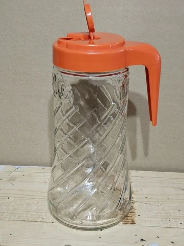 Vintage TANG Glass Jar Juice Pitcher Orange Plastic Pour Lid Anchor Hocking 5 c