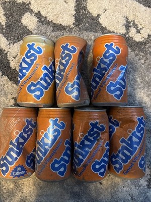7 Sunkist Cans 1980s Orange Soda Pop Can Empty Lot of 7 Vintage Rare Pull Tab
