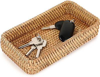 Key Basket for Entryway Table Natural Rattan Serving Tray Small Wicker Trays for