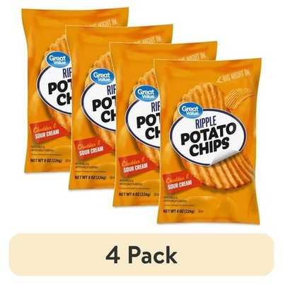 Great Value Cheddar Sour Cream Rippled Potato Chips 8 oz 4 Pack
