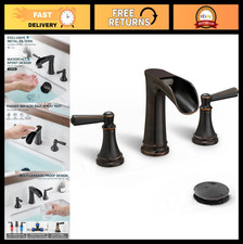 Oil Rubbed Bronze 8" Widespread Bathroom Faucet - Waterfall, 2 Handles, Pop-Up D
