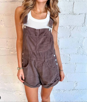 NWOT Free People Ziggy Corduroy Shortalls Overalls Brown One Piece