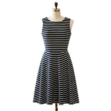 Talbots Dress Size XL Navy Blue White Striped Sleeveless Zip Back Coastal Party