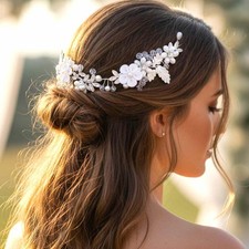 Flower Bride Wedding Headpiece Silver Pearl Bridal Hair Vine Headband Leaf