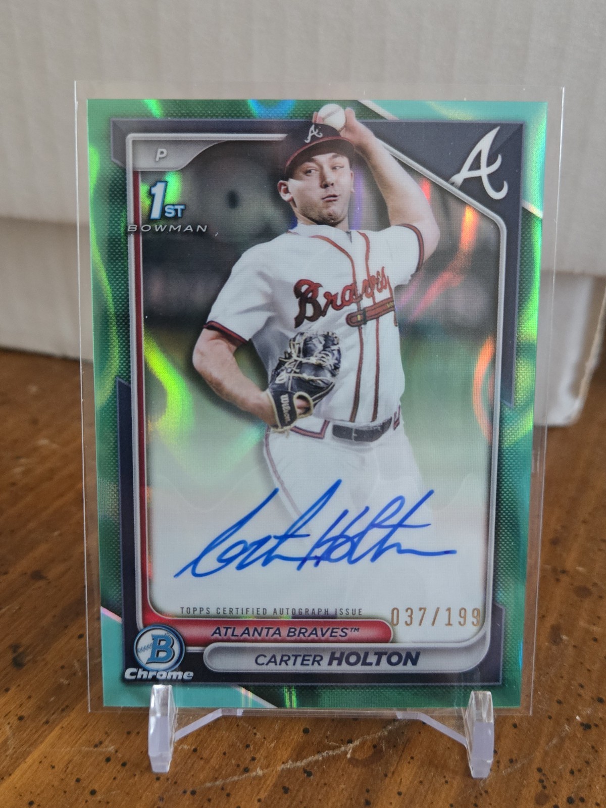 2024 Bowman Draft Carter Holton Chrome Auto Aqua Lava Refractor 1st #/199