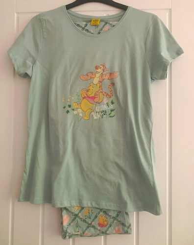 Disney Winnie the Pooh Womens Green 2 Piece Pyjama Set 100% Cotton 8/10