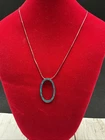Vintage Italy 925 Sterling Silver Blue Opal Inlay Oval Halo Pendant Necklace