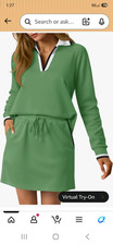 Fisoew women's 2 Piece Outfit M Casual Long Sleeve Top Mini Skirt Lounge Set