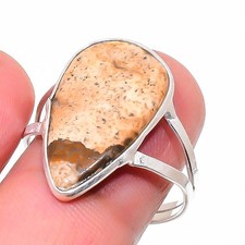 Natural Picture Jasper Gemstone 925 Sterling Silver Jewelry Ring Size 9 Gift I60