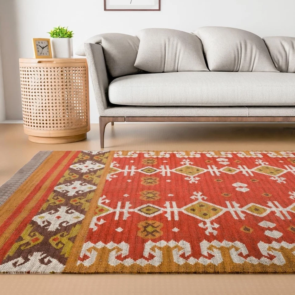 Indischer Teppich Jute Wolle Dorf Vintage Kelim Handgewebt Teppich Rechteckig... - Bild 2 von 4