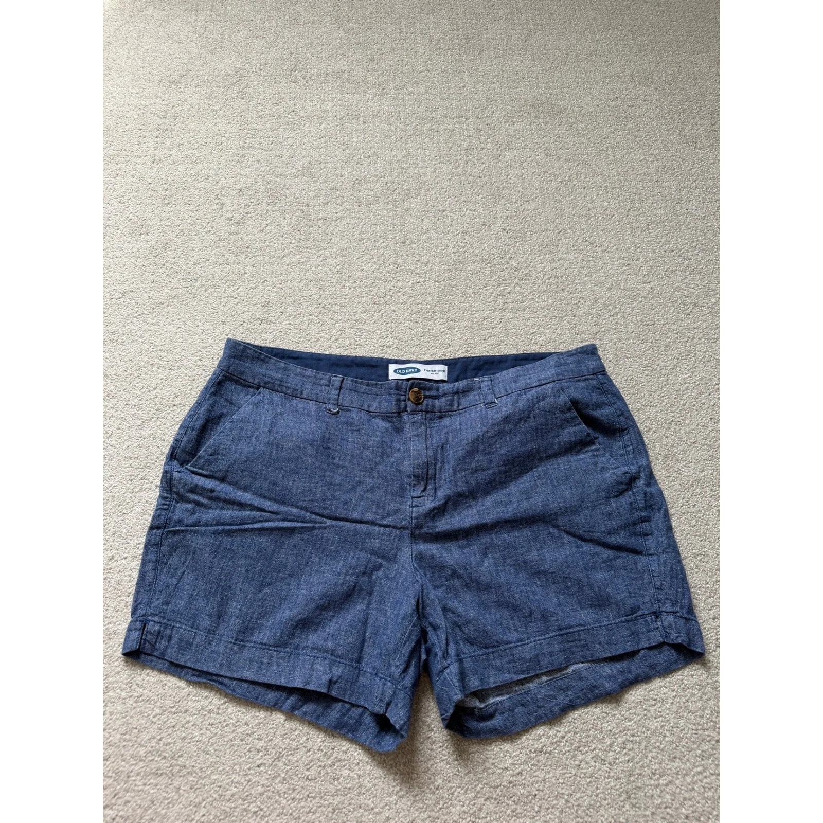 Old Navy Coastal Everyday Shorts Size 14 Blue Linen Cotton Blend Pockets