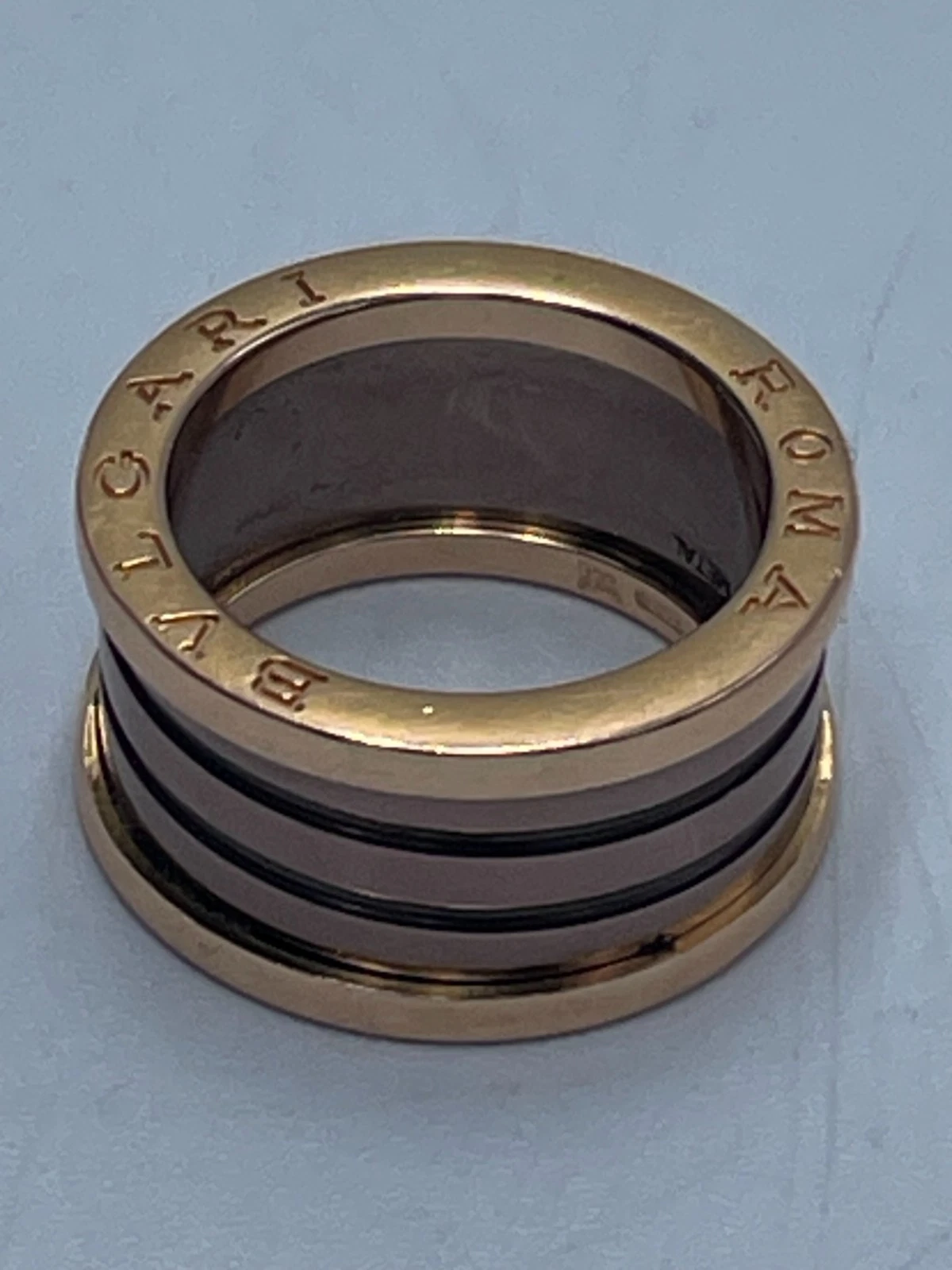 BVLGARI Ring Band Engraved ROMA 750 Rose Gold Brown Cermet US Size 7 (C-44)