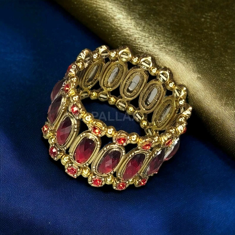 ARMBAND STRASS-KRISTALL DAMEN ELASTISCHE ARMKETTE ROT GOLD METALL-LEGIERUNG - Bild 2 von 2