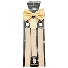 New Tan Beige Bow Tie Suspender set Formal Men Wedding USA SELLER
