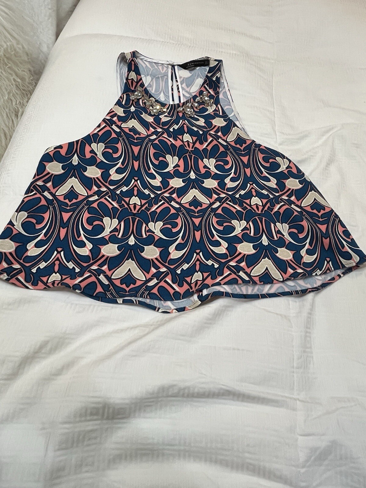 Zara Basic Woman's Halter Top- Chambray-Keyhole/B… - image 3