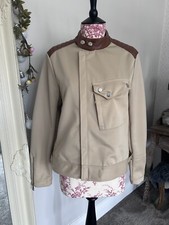 Polo Ralph Lauren Beige Biker Bomber Jacket Lamb Leather Trim Size M Lightweight