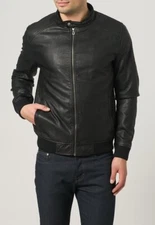 New Men Biker Bomber Genuine Lambskin Black Slim Fit Leather Jacket XS-2XL FB125