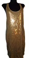 Michael Kors sz MED SEQUIN GOLD Sheath DRESS Stretch Party Dancing Disco holiday