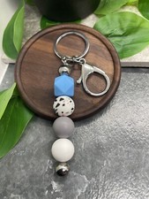 4" Silver-Tone Silicone Beaded Charm Keychain New Free Ship A3717