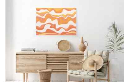 Funky Yellow Orange Waves Retro Paint Wall Art Canvas Unframed Print Art