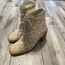 NOS VTG Precis Lace Wedding Shoes Boots Cosplay Cream Lace Up Spain Sz 5B New
