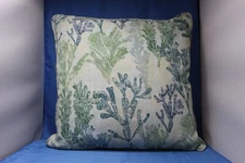 Coral Print Green Throw Pillow 16 x 16 inches Decorative