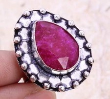 Simulated Ruby 925 Silver Plated Handmade Ring of US Size 6 Ethnic
