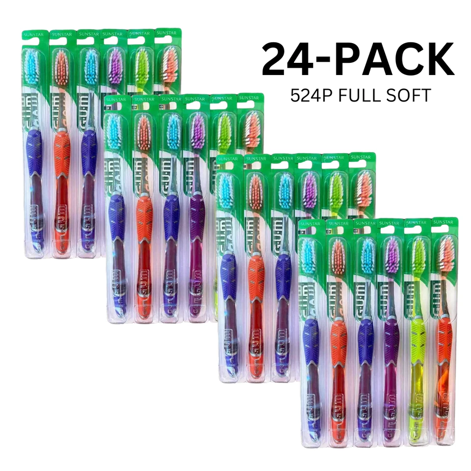 24-PACK! GUM Technique Deep Clean Toothbrush 524, Full Size Soft Bristles