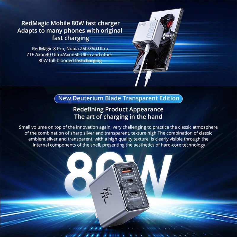 Cargador rápido original Nubia Redmagic 80W GaN5 cargador Dao Feng 80W GaN - Imagen 4 de 4