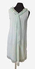 Vintage 1960s Mint Green Nylon Lace Chiffon Tie Elegant Classic Nightgown Sz S