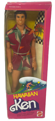 Vintage 1983 Hawaiian Ken Doll Mattel No. 7495 w Surfboard NRFB