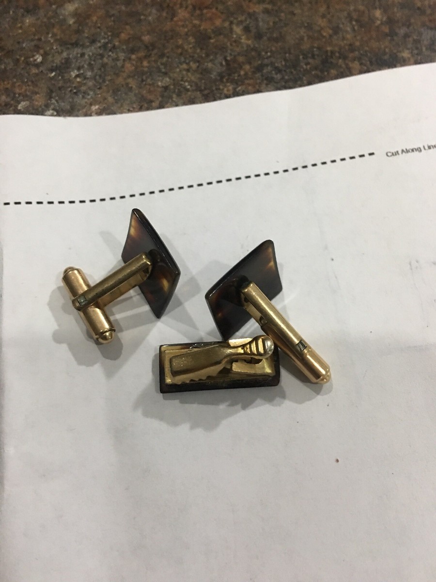 Boutons De Manchette Et Barre De Cravate Vintage - Plaqué Or 12k - Occasion