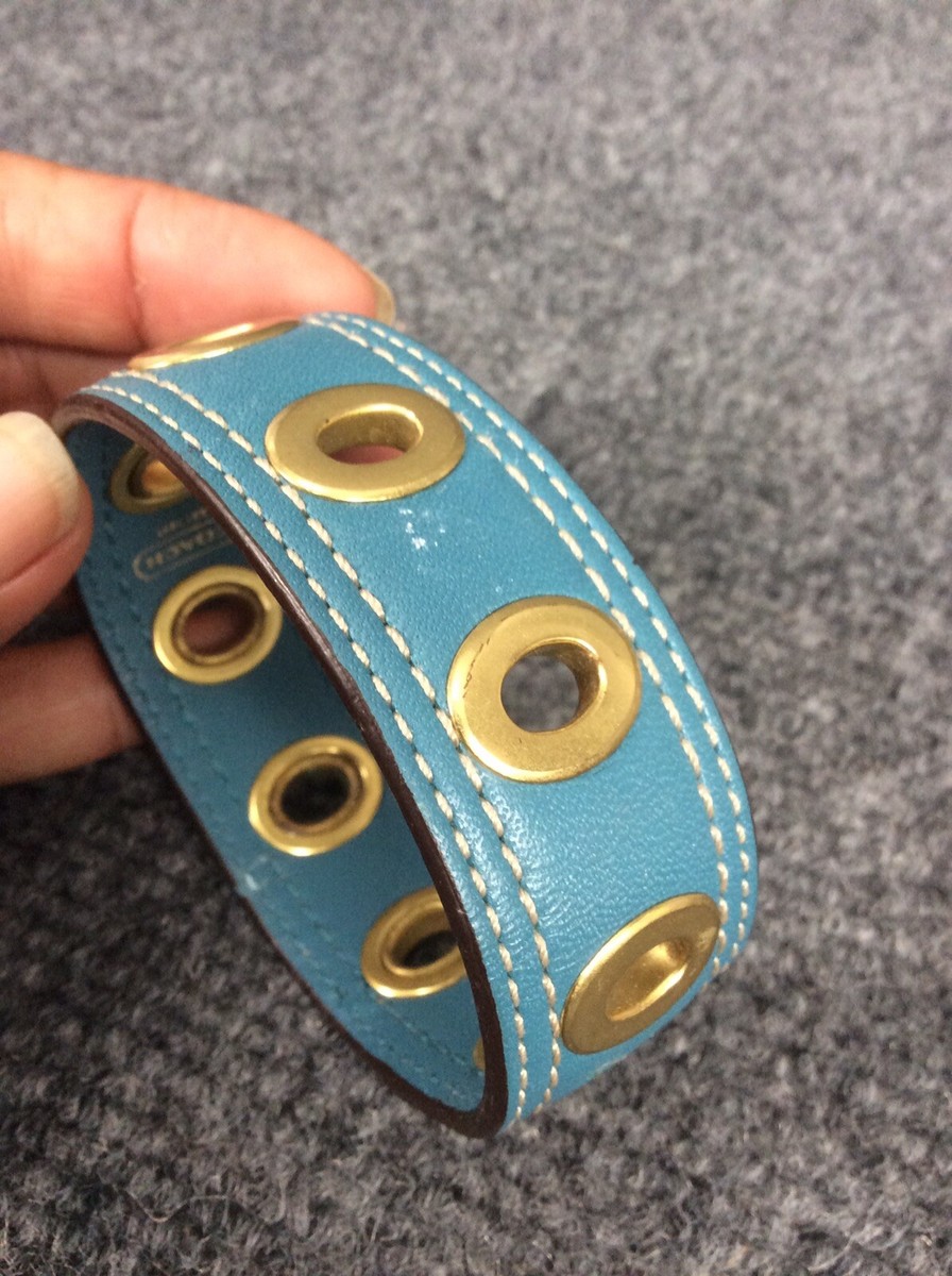 Stunning Coach blue leather gold tone Bangle bracelet | eBay display picture 1