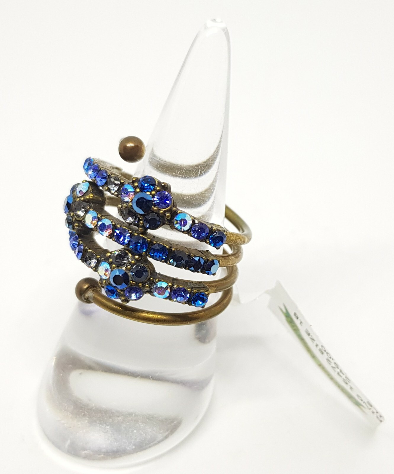 Michal NEGRIN blue crystal cocktail flower ring handmade Israel 13-image