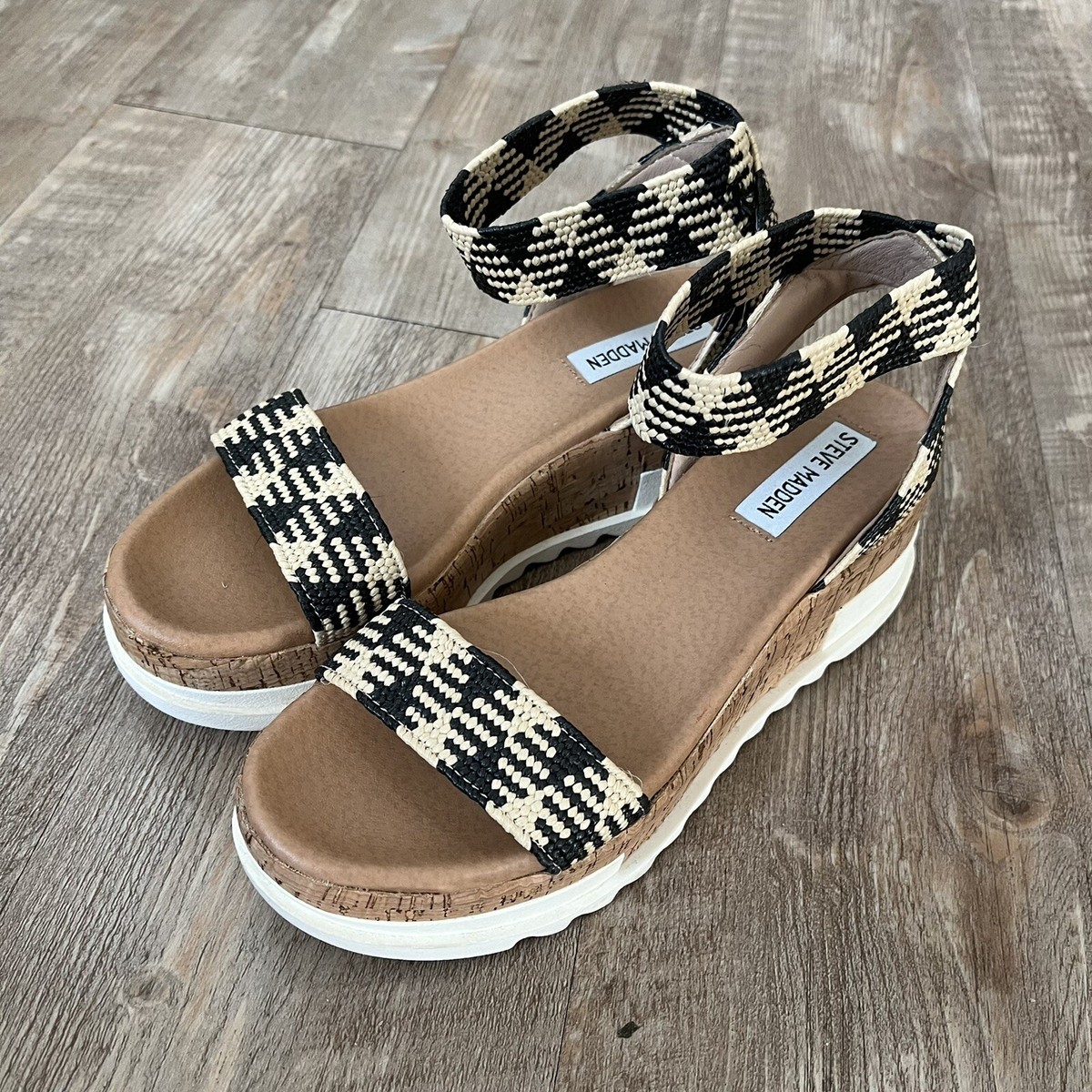 STEVE MADDEN Elba Sandals Platform Cork Wedge Ankle Wrap Womens Size M