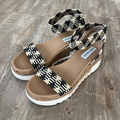 STEVE MADDEN Elba Sandals Platform Cork Wedge Ankle Wrap Womens Size M 