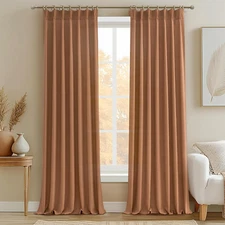 Terracotta Soft Thick Linen Curtains 120 Inches Long for Living Room, Farmhouse