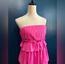 LENA Linen Blend Strapless Layered Mini Dress Size Medium