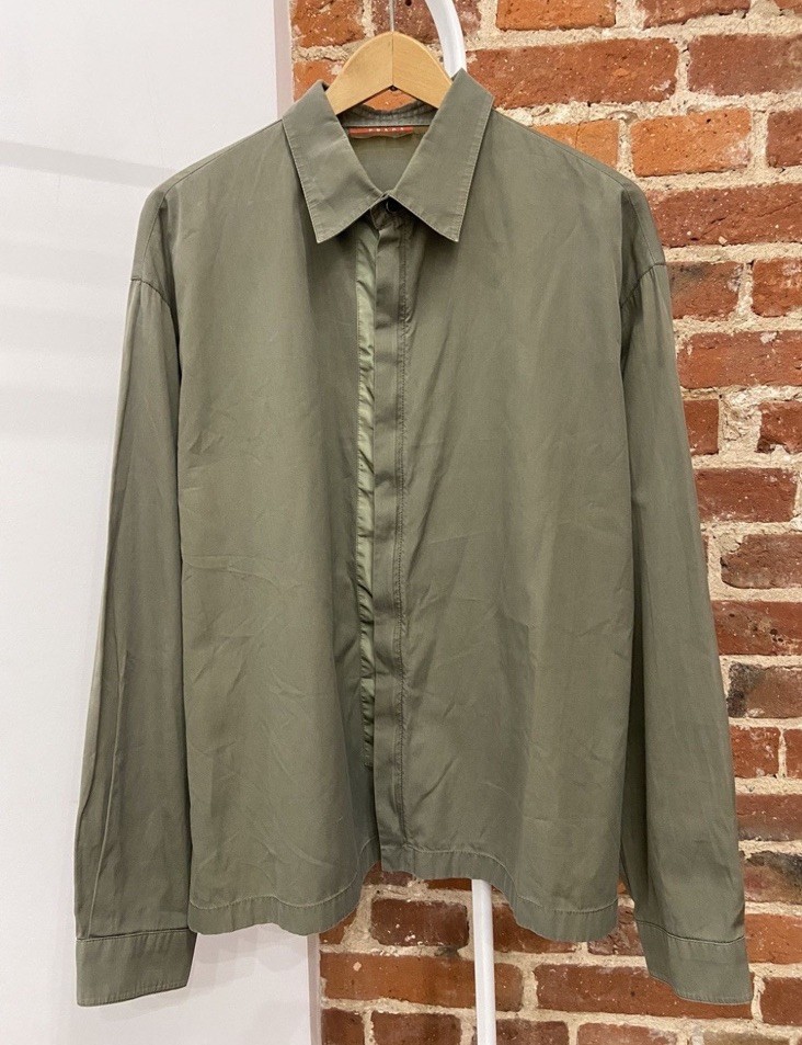 Prada Green Shirt Jacket Men's L Zip Logo Casual Short Spring Fall