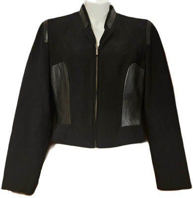 ALBERTO MAKALI Black Form Fitting Jacket Zip Size 8 Leather Accents Short