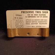 Vintage 1950s Bell System Temporarily Out of Service Payphone Telephone Sign 3x5