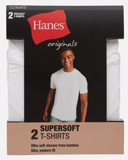 Hanes Originals Ultimate Men's SuperSoft Crewneck Undershirt, White, 2-Pack L
