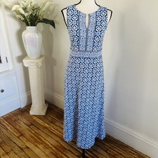 Talbots Effortless Jersey Maxi Dress Sz P (petite) Blue White Floral Tiles