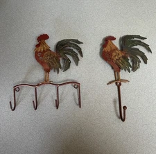 Adorable Rustic Metal Rooster Wall Key & Coat Hooks