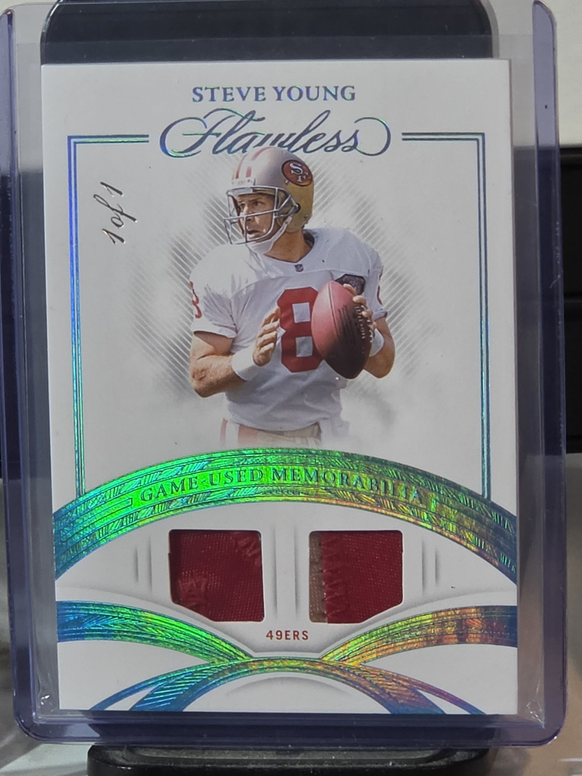 One Of One 2025 FLAWLESS Steve Young GREEN 1/1 - GAME WORN DUAL PATCH 49ers HOF