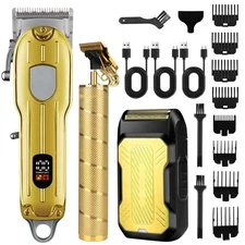 Professional LCD Hair Clipper Trimmer Kit for Men USB-Rechargeable Barber Gift