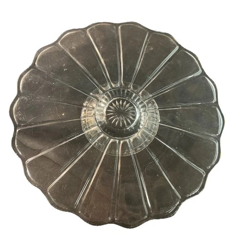Vintage Clear Depression Glass Raised Cake Stand W Scalloped Edge Flower Petal